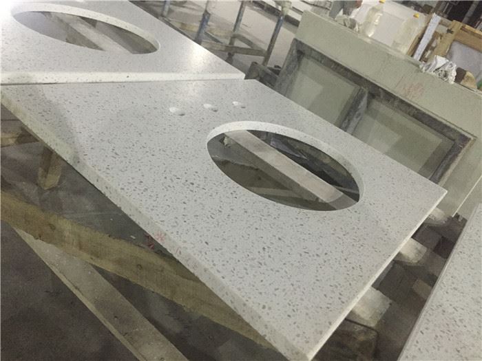 white diamond quartz kitchen polished