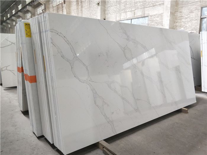 white and  gold quartz worktop countertop slab