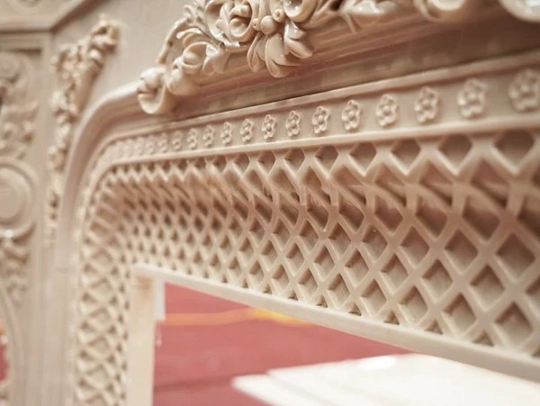 Royal Beige Marble Fireplace  Carving